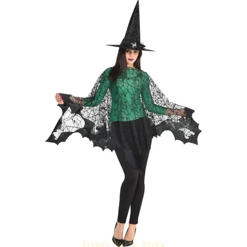 N5KB Halloween Party Shawl for Party Proms for Women and Girls Spiders Long Shawl