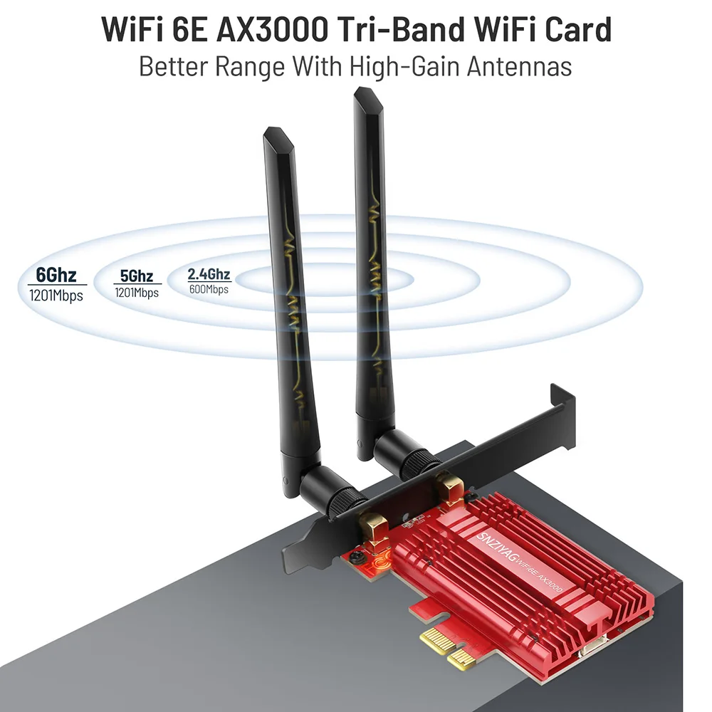 AX3000Mbps PCIe WiFi Card for PC WiFi 6E with Bluetooth 5.2 802.11AX Tri-Band (2.4/5/6Ghz) Wireless Wi-Fi 6 Card with MU-MIMO