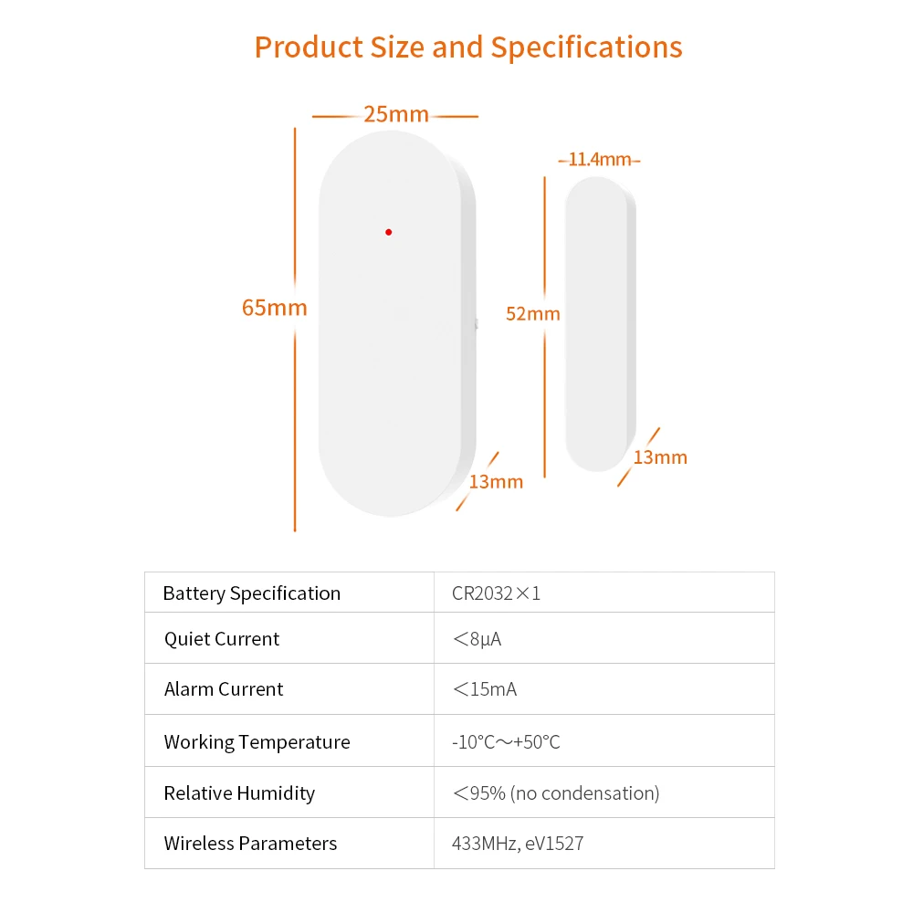 Staniot DS100 Tuya 433mhz Alarm Accessories Smart Remote Control Wireless Door and Window Alarm Sensor Door Open/Closed Detecors