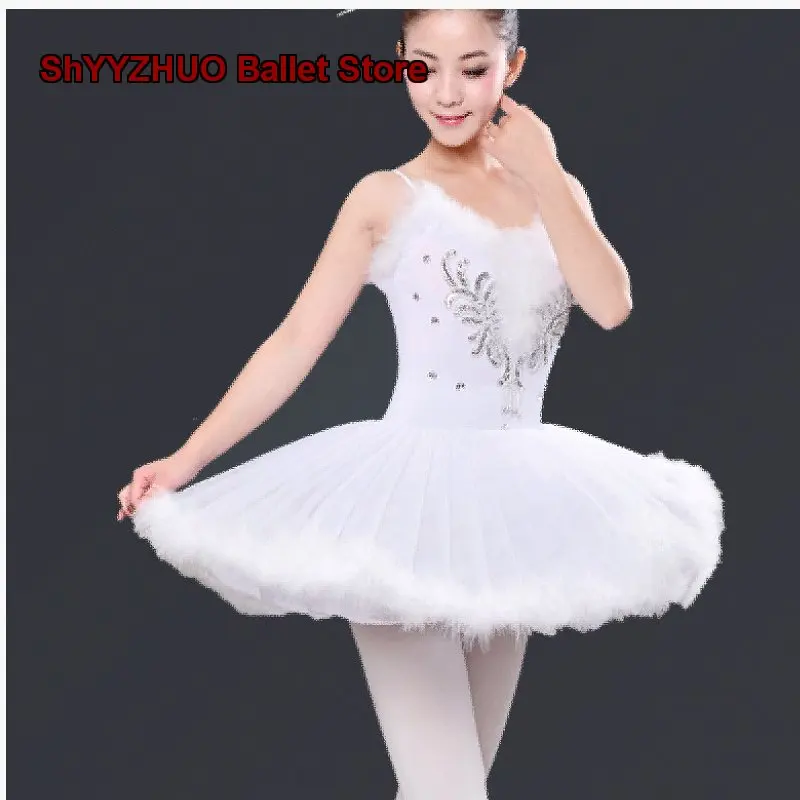Women's Adult White Tutu Dress with Swans for Male Cross-Dressing in Annual Gala Performances