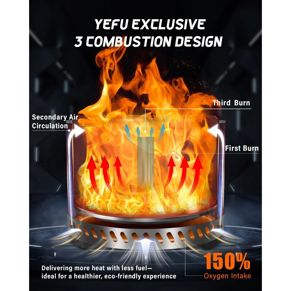 حفرة نار خارجية بدون دخاني - 304 ستانلس ستيل، 27 بوصة، مقلاة رماد قابلة للإزالة، فضي، مناسبة للاستخدام في الفناء الخلفي