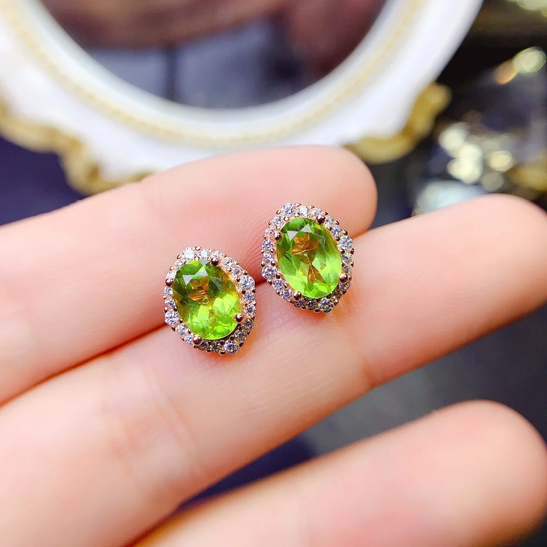 Silver 925 Natural peridot luxury women's earrings Luxury women's all-matching gift wedding free shipping boutique jewelry