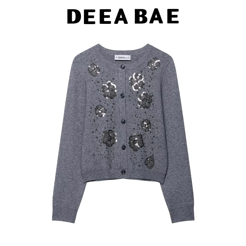 2025 خريف جديد عصري فضفاض جولة الرقبة مطرز بريق الزخرفية سترة مشغولة من الصوف معطف #1