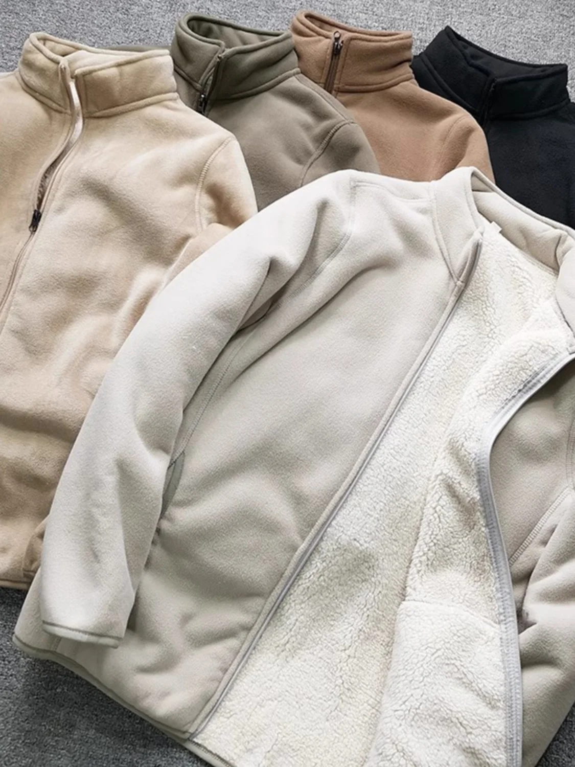 

Thiened Double Layer Cosite Fce Lamb Velvet ake Particle Jaet Stand Collar Men's Outerwear Warm Youth Faion