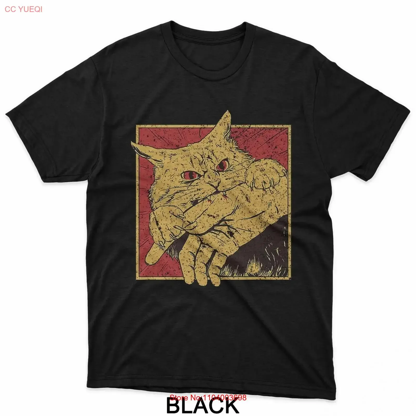 

Funny Cat T Shirt Japanese Anime Bite vintage Washed Breathable Unisex fashion Comfortable Slightly Casual designer clothes