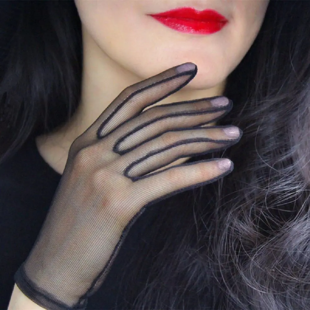 

White Sexy Faux Silk Transparent Wedding Ultra Thin Opera Gloves Finger Gloves Mesh Short Gloves