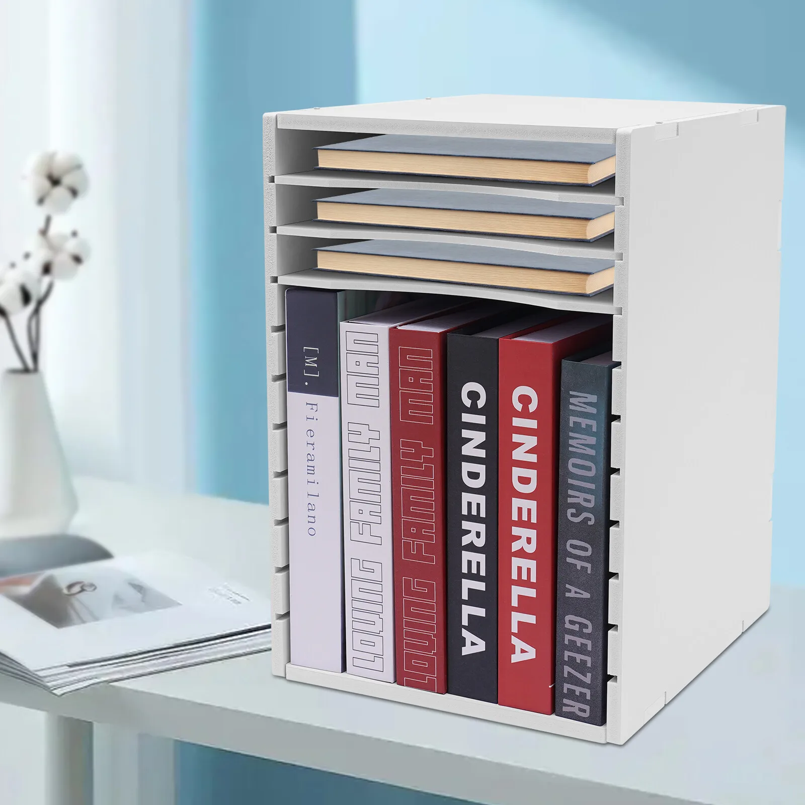 

11-Slot Literature Organizer - White File Sorter & Paper Storage Tray for Office Desk, Mail Document Organization