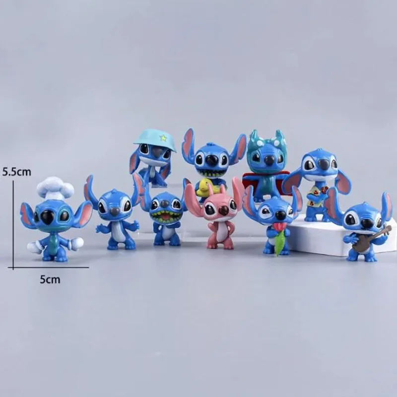 Poupées de dessin animé Disney Stitch, figurines d'action, CAN o & Stitch, accessoires automobiles, cadeaux de décoration de gâteau, ensemble de 1 à 10 pièces