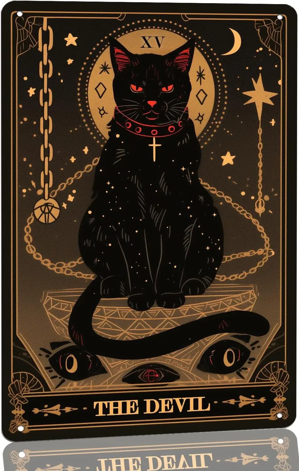 Vintage Black Cat Metal Tin Sign - The Devil, Magic Tarot Card Poster Wall Art Decor for Bathroom Office Dorm Cafe Bar Gift Love