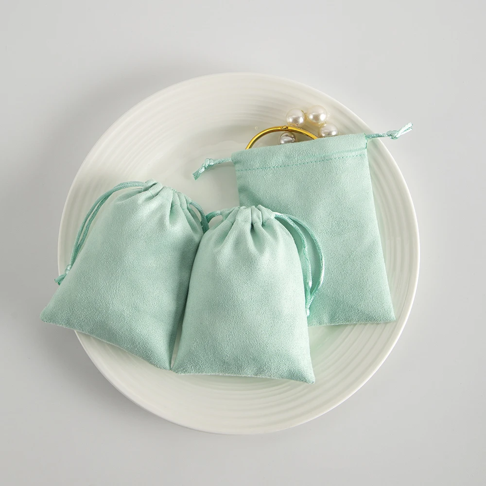 50pcs Mint Green Flannel Drawstring Velvet Chic Bag Jewelry Gift Packaging Suede Cloth Wedding FavorsPouch DIY Storage Organizer