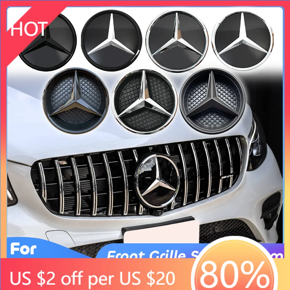 

Колпаки ступицы Автомобильная передняя решетка Эмблема Звездный значок Освещение Логотип Хром Серебристый 3D Зеркало Для Mercedes Benz GLC GLE GLS-Class X253 W166