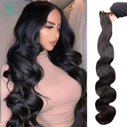 SWANEE Body Wave Bundles 100% Human Hair Bundles Brazilian Weave Extensions Unprocessed Virgin Hair Natural Black Wavy Bundles