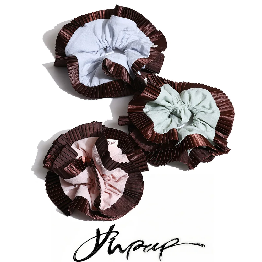 

Yhpup 2025 Autumn Winter Fashion Blue Cyan Pink Wrinkle Edge Elastics Hair Band Girls Fashion Hair Loop Scrunchy Accessory Gift