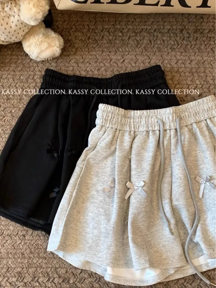 Short à nœud taille haute pour femmes, coupe ample, décontracté, jambes larges, pantalons chauds, été 2025