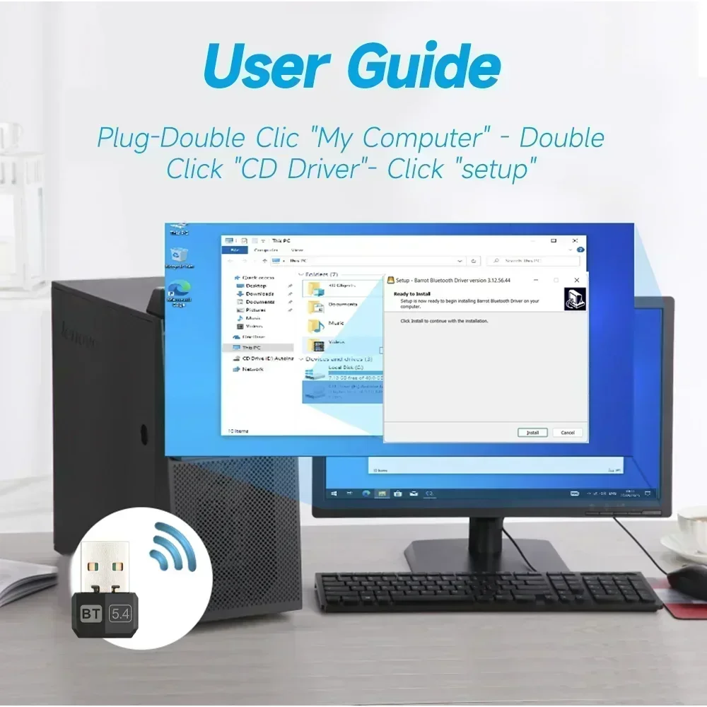 USB BT 5.4 دونغل محول يدعم ويندوز 11/10 USB الارسال للكمبيوتر المتكلم ماوس لاسلكي سماعة لوحة المفاتيح