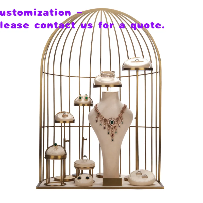 

custom.Jewelry Store Showcase Counter Cabinet Beige Velvet Bracelet Necklace Ring Luxury Jewelry Display Window