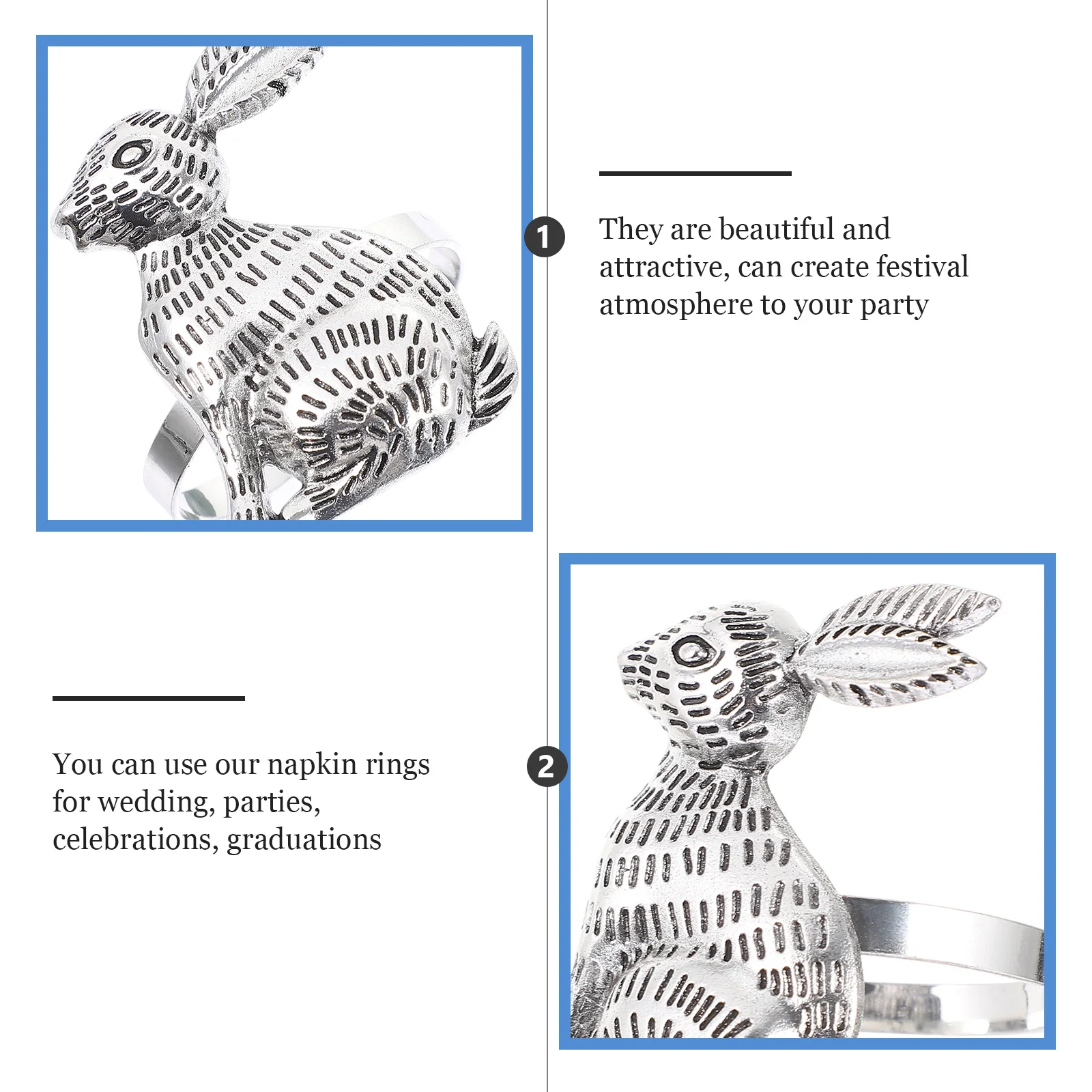 

4pcs Napkin Rings Unique Rabbit Buckle Alloy Party Supplies Lovely Design Match Styles Festive Atmosphere Wedding Celebrations
