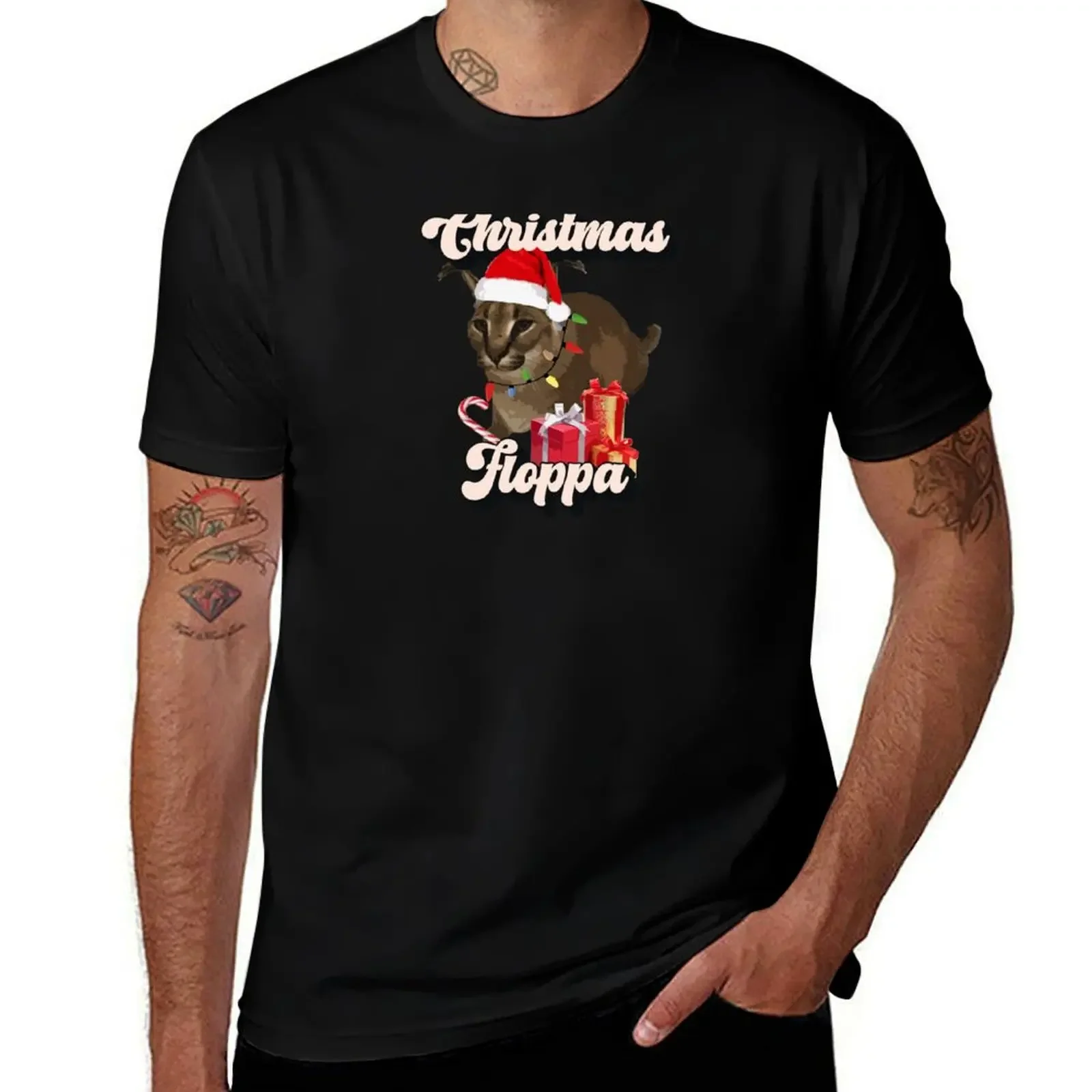 

Christmas Big Floppa Meme - Festive Caracal Big Cat Funny Meme Retro Text Design T-Shirt anime figures Men's cotton t-shirt