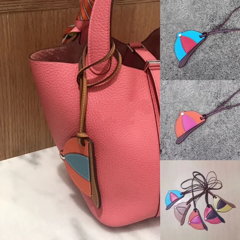 

New Cute Contrast Color Small Hat Bag Pendant Brand High Quality Leather Exquisite Bag Pendant Hat Shape Girl Bag Charm Keychain