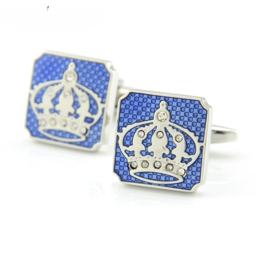 Senior Gentleman Men's Shirt Cufflinks Blue Inlaid Diamond Drip Crown Sleeve Nails Business Banquet Decoration Accessories