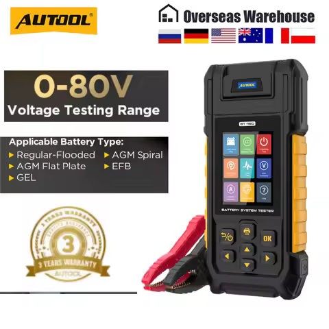 AUTOOL BT960 Lithium Battery Test 0-80V Car Battery Tester Lead Acid Battery Analyzer With Printer 30-2000CCA Diagnostic Tool