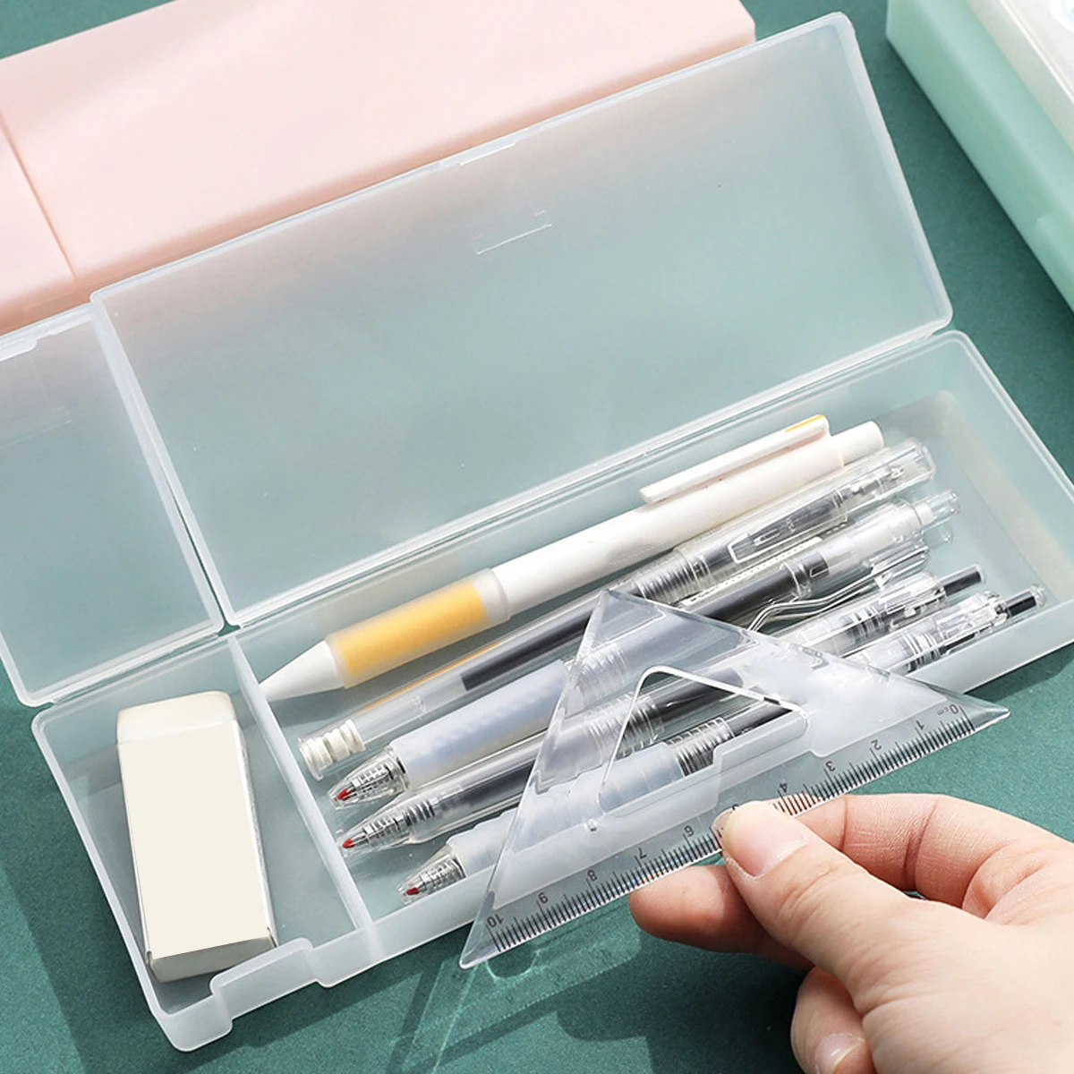 

3Pcs Transparent Plastic Pencil Case Multi-Functional Pen Storage Box Student Stationery Container Translucent Stationery Case