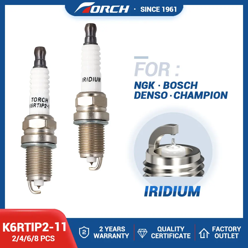 2-8PCS Replace for IFR6T11 ZFR6J-11 BKR6EY-11 Denso SK20R11 K20R-U11 TOYOTA 90919-01210 Iridium Spark Plug TORCH K6RTIP2-11