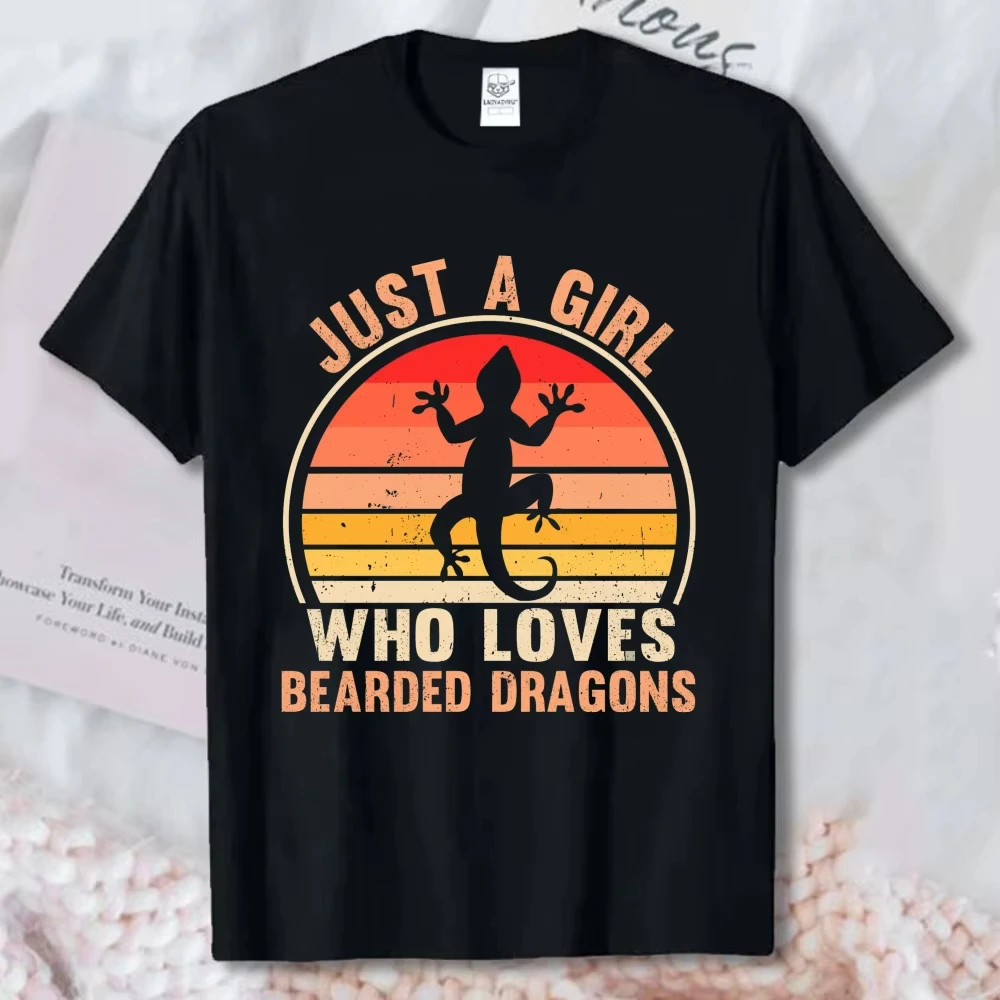 Vintage Bearded Dragon Sunset T-Shirt Just A Girl Who Loves Reptiles Lizard Lover Gift Cotton Crew Neck Short Sleeve Unisex Tees