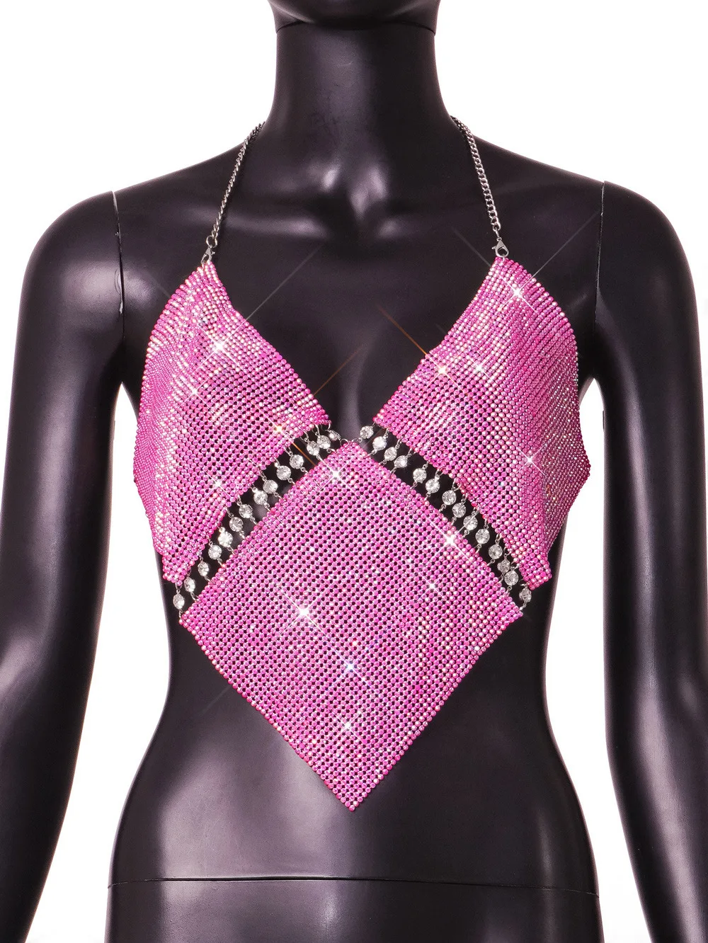 

Diamond Hot Selling Sexy Nightclub Metal Shiny Diamond Chain Hanging Neck Splicing Vest LBZ20423