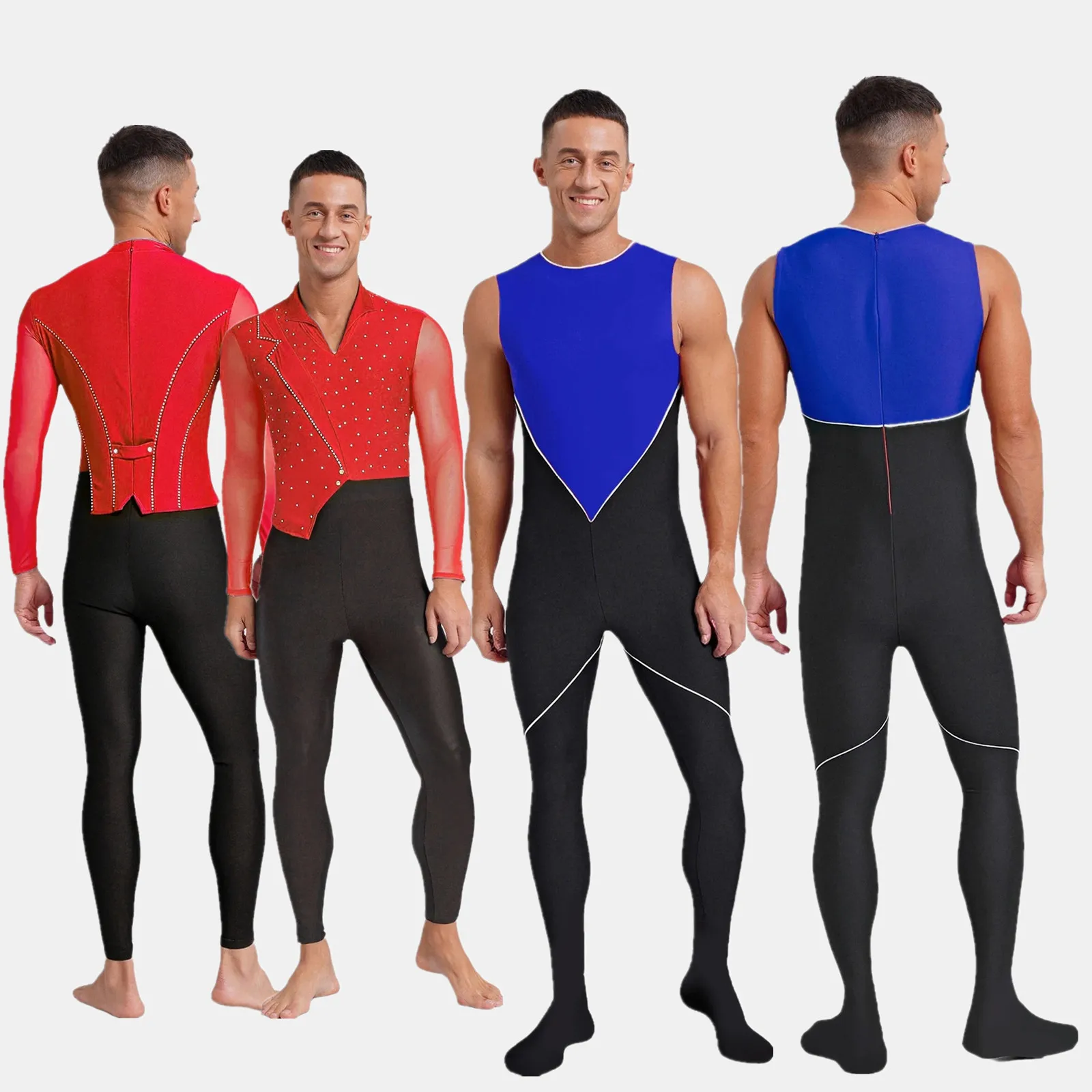 Męski strój gimnastyczny baletowy taneczny, kombinezon trykot z niewidocznym zamkiem błyskawicznym z tyłu, trykot do ćwiczeń tanecznych, body na całe ciało.