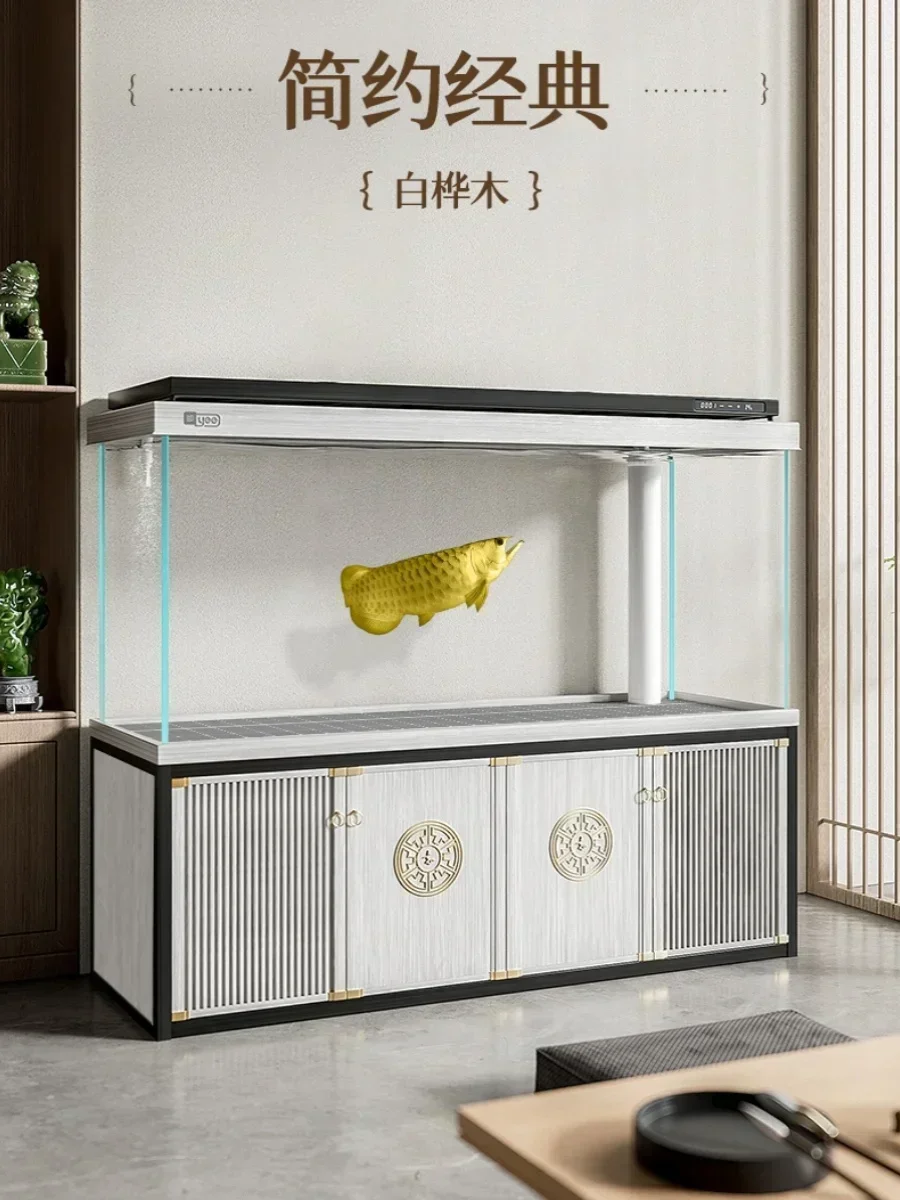 Fish Tank 265 Gallon Large Ultra-white Glass Aquarium Household Floor Bottom Filter 2024 New Living Room