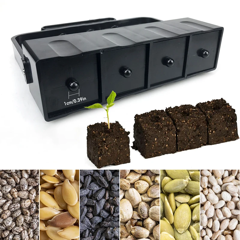

1 шт. черный блокатор почвы, кашпо для рассады с 4 сетками, ручной инструмент для изготовления блоков почвы, ручной садовый инструмент для посева почвы