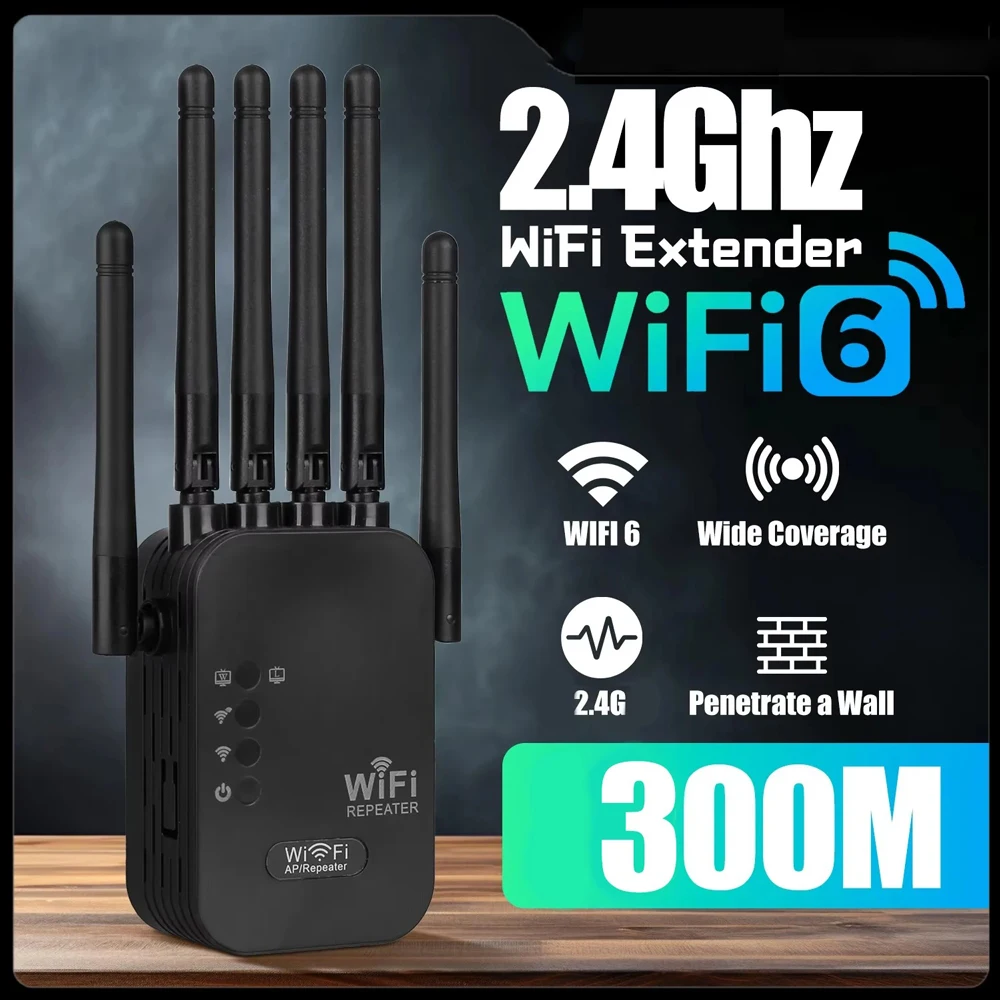 WiFi 6 Extender Works with Any Router Universal Compatibility Dual Band Gigabit Ethernet Ports 6 Antennas for 50+ Devices