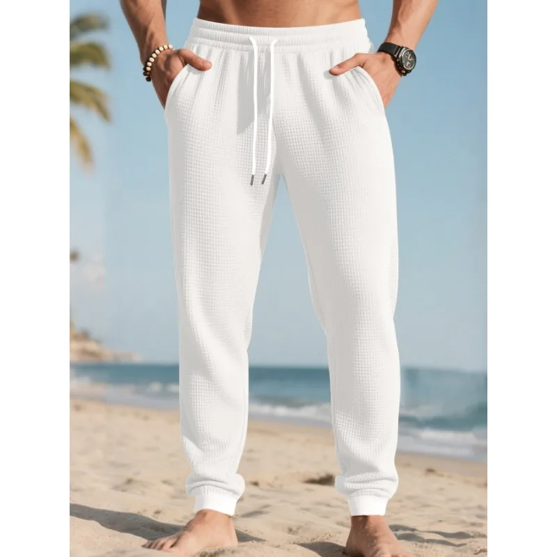 

Летние мужские жаккардовые свободные брюки для спорта и отдыха для фитнеса с завязками