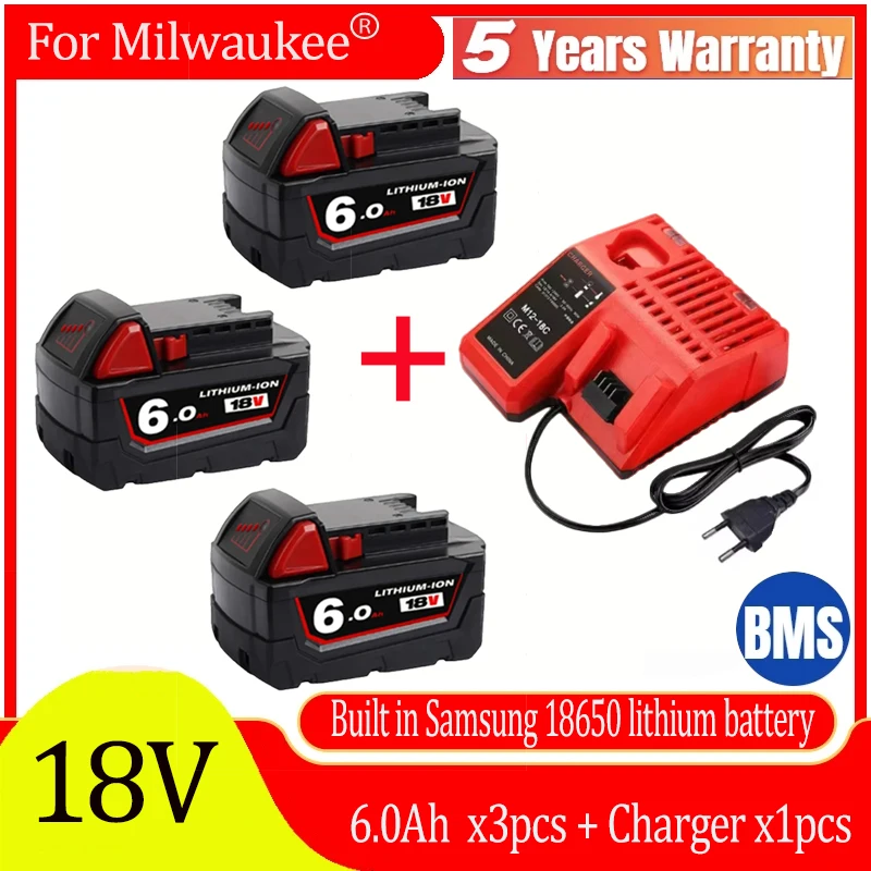 

18V For Milwaukee 6.0Ah Apply To M18 48-11-1815 48-11-1850 2646-20 2642-21ct Replacement Lithium Battery