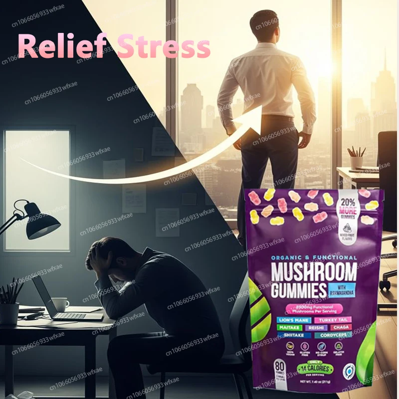 Mushroom Ashwagandha Gummies Nerve Health Lion’s Mane Supplement & Nootropic for Performance & Memory Antioxidant view 4