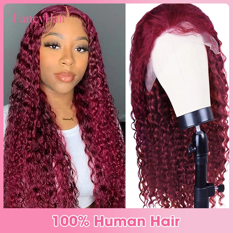 

16-24inch Deep Wave Lace Front Wigs Human Hair 150% Density 13x4 99J Burgundy Human Hair Lace Front Wigs For Women