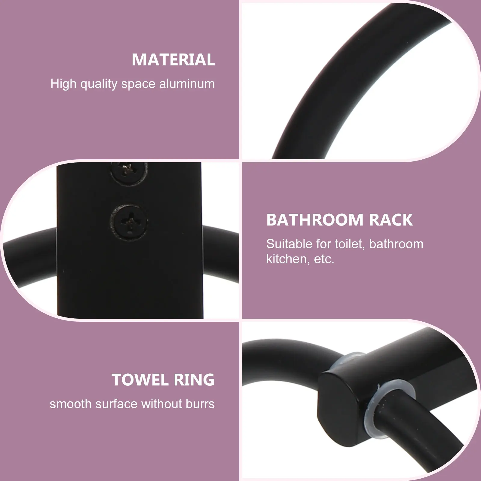 

1Set Wall Towel Ring Bathroom Storage Hanger Modern Space Aluminum Anti-Rust Non-Perforated Easy Install Towel Holder