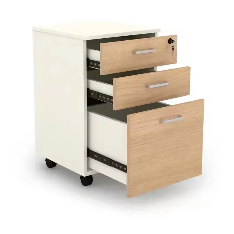 Three Drawer Lockable Panel Mobile File Cabinet Steel Office Locker Desktop Storage Cabinet with Silent Wheels Durable