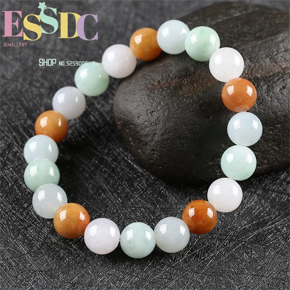 

Natural Jadeite Round Bead Bracelet Ice Waxy Yellow Jade Loose Charm Jewelry Exquisite Fashion Women's Men's Amulet Gift Retro
