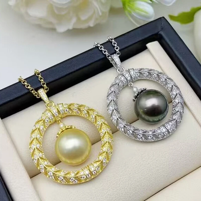 MeiBaPJ 10-11mm Natural Round Pearl Circle Pendant Necklace 925 Silver Fine Wedding Jewelry for Women