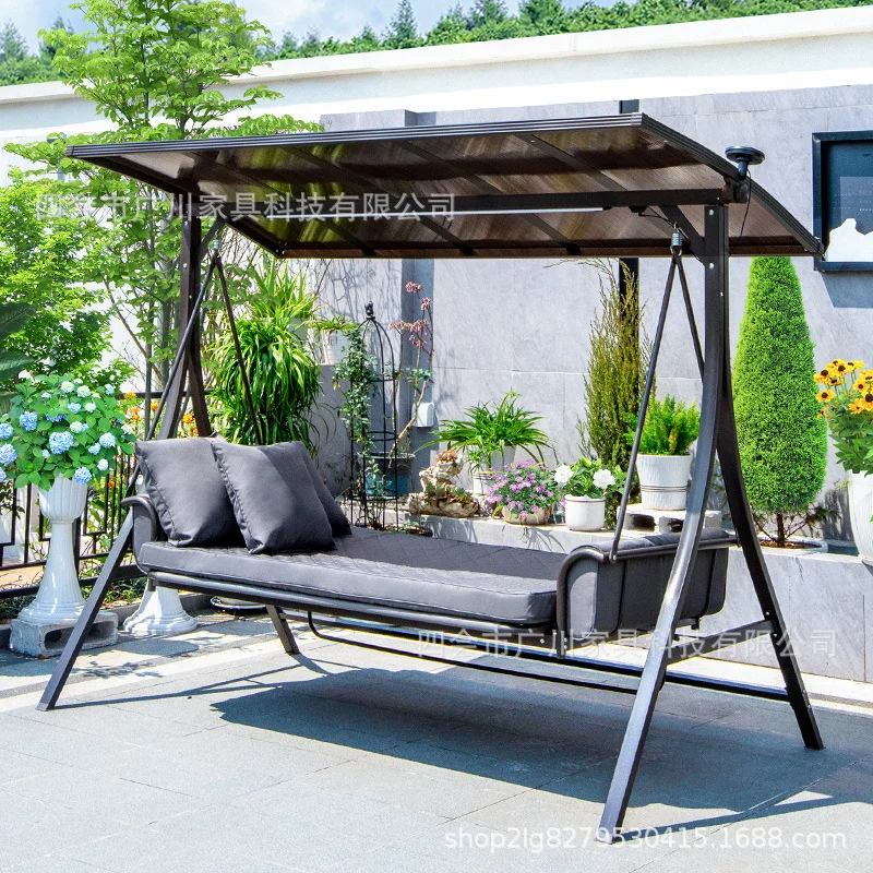 2026 Modern 4 Seaters Super Comfortable Outdoor Courtyard School Park Patio Aluminium Hammock Daybed Garden Swing Chair with Can
