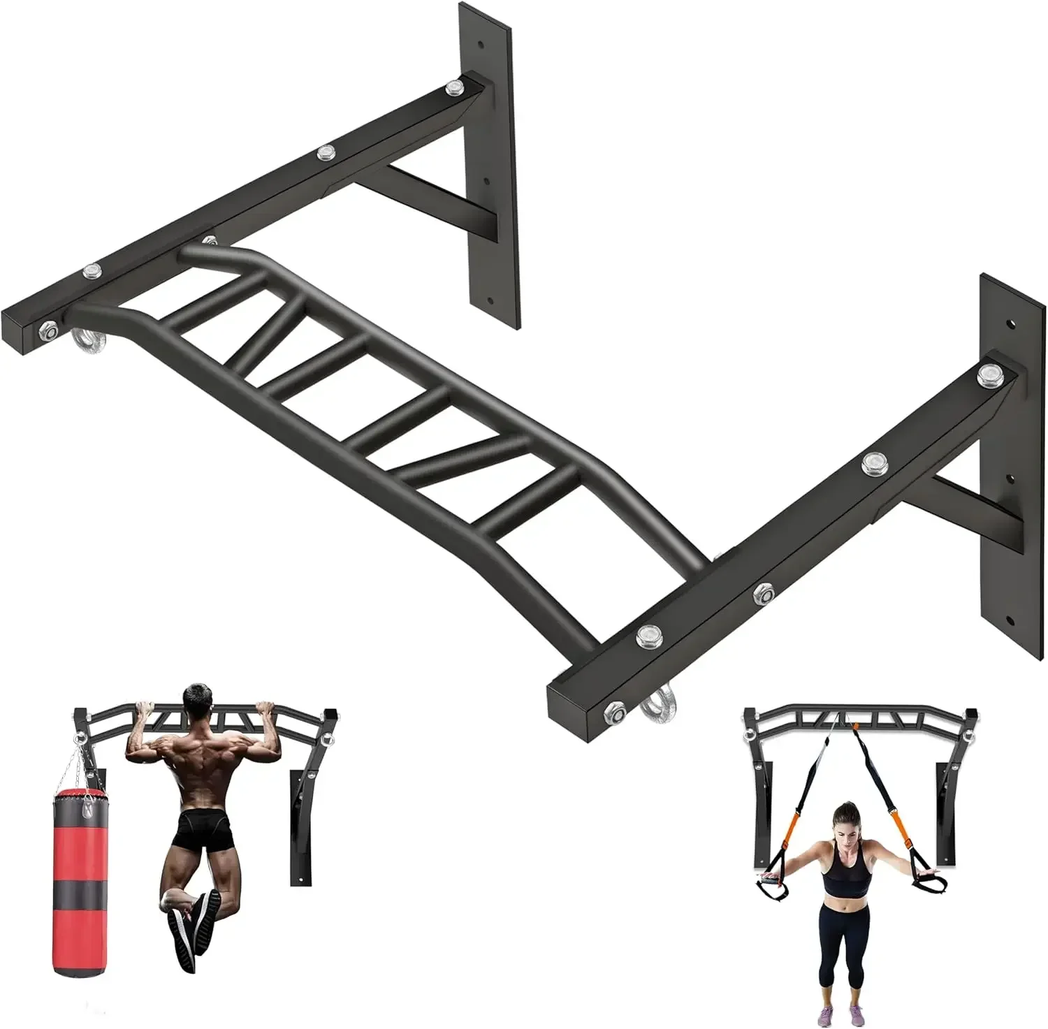 Up Bar Wall Mounted, Supports to 600 Lbs, Fully Welded Heavy Duty Wall Mount Chin-Up bars, Multi-Grip, Space Saving Home Gy