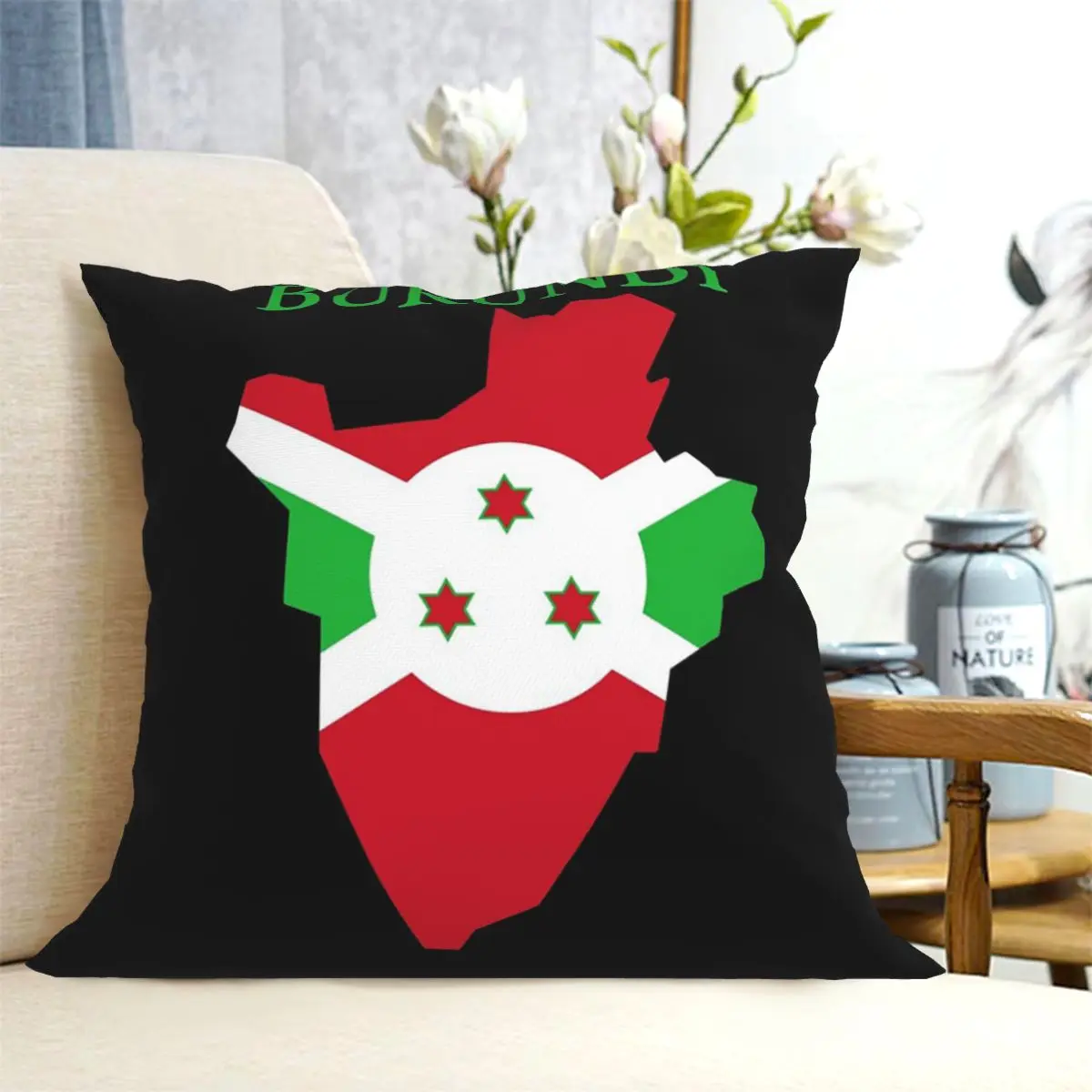 Burundi Map Flag Square Pillowcase Cushion Cover Pillow Case Throw Pillow Cover for Home Sofa Living Room