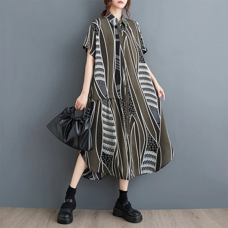 Vestido csa estampado da moda plus size vestido f casual cintura solta primavera verão outono estilo de deslocament...