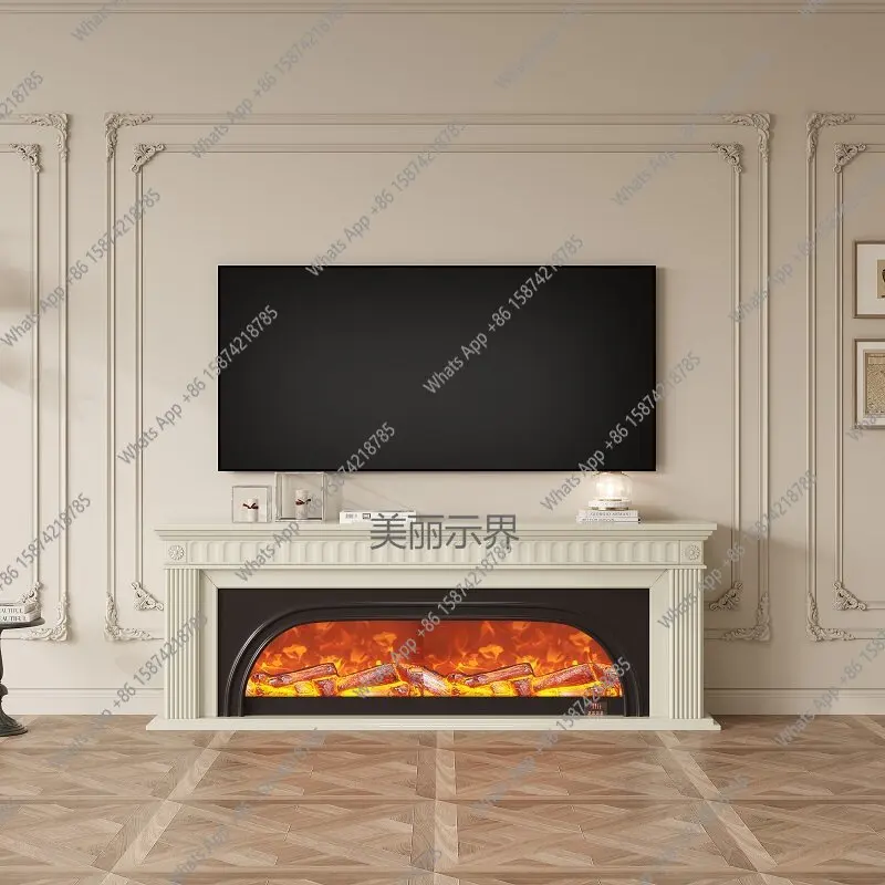 French solid wood fireplace TV cabinet American light luxury living room simulation fire retro fireplace cabinet customization