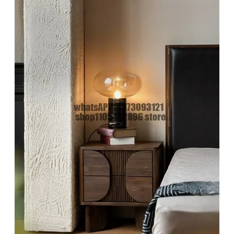 Solid wood bedside table retro bedroom storage medieval side cabinet drawer cabinet