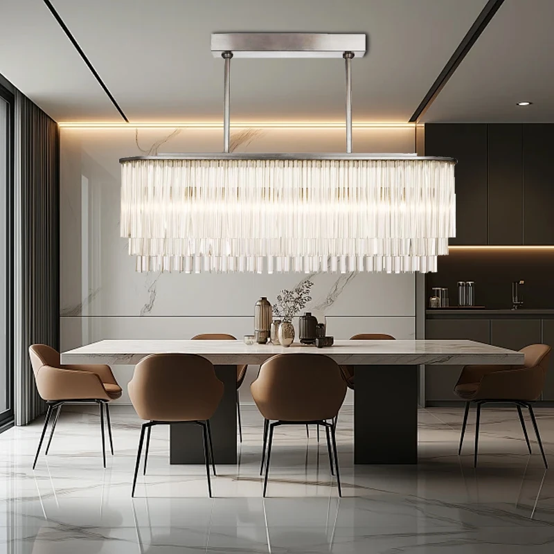 

American Luxury Classic Crystal Bar Ceiling Chandelier Over Dining Table Creative Design Hanglamp For Hotel Restaurant Decor