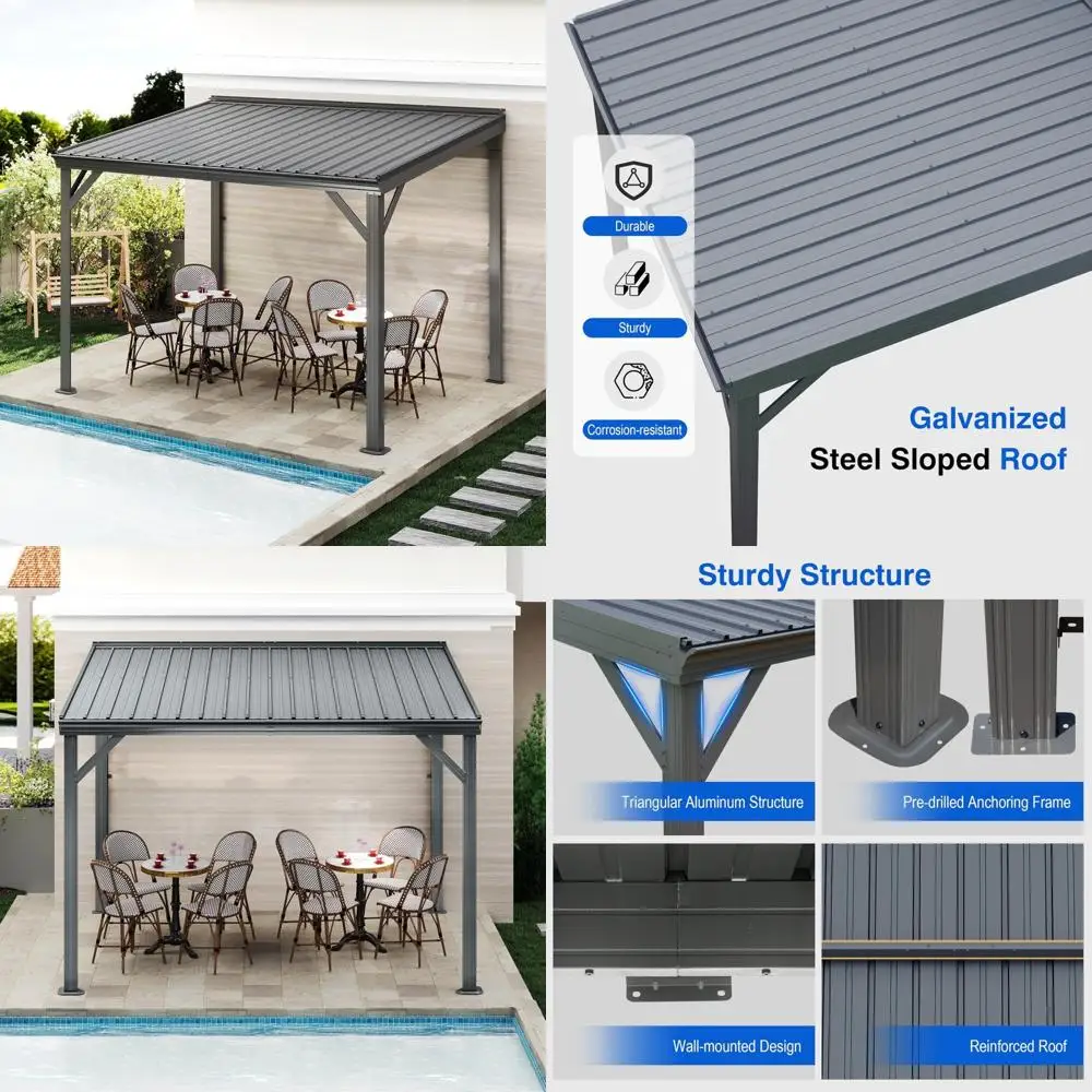 

Domi 8x10FT Outdoor Lean-to Gazebo with Galvanized Steel Sloping Roof and Heavy-Duty Wall Mounting