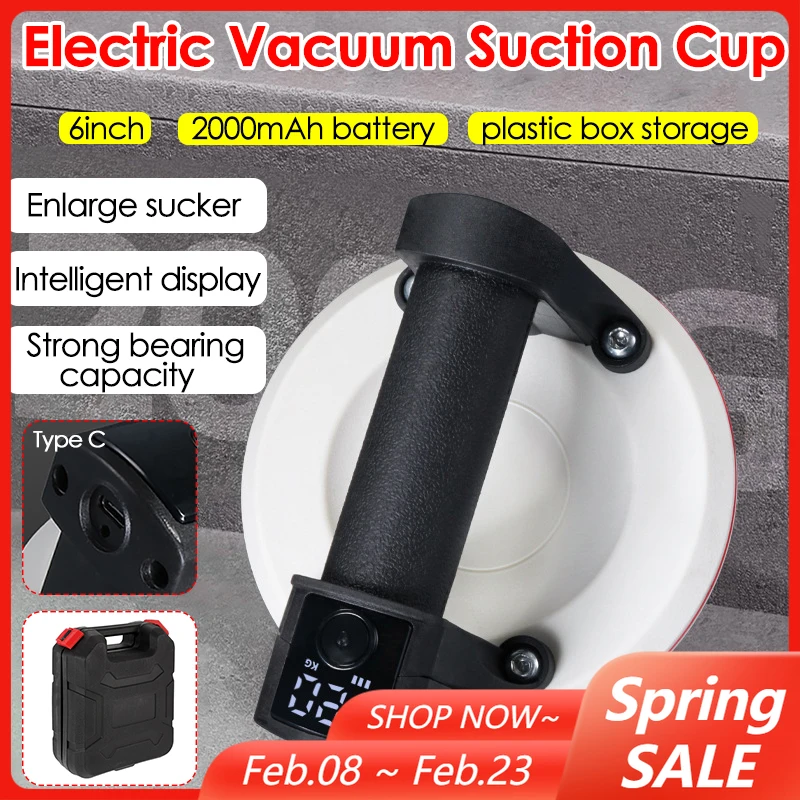 

6Inch Electric Vacuum Suction Cup 200Kg Bearing Capacity Heavy Duty Vacuum Lifter for Granite Tile Glass Material Handling Tools